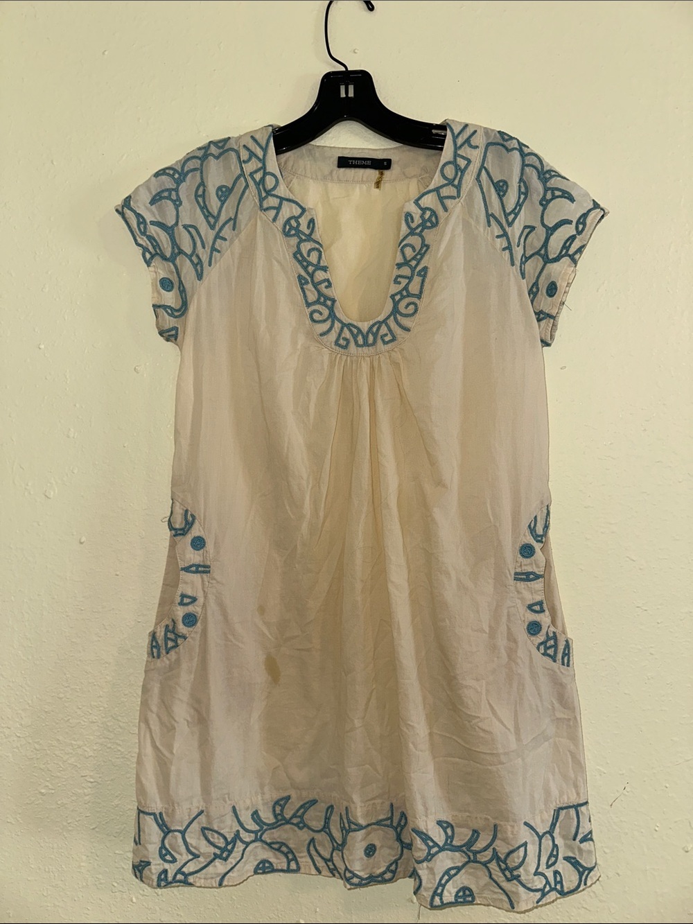 Theme Cream Tunic with Blue Embroidery